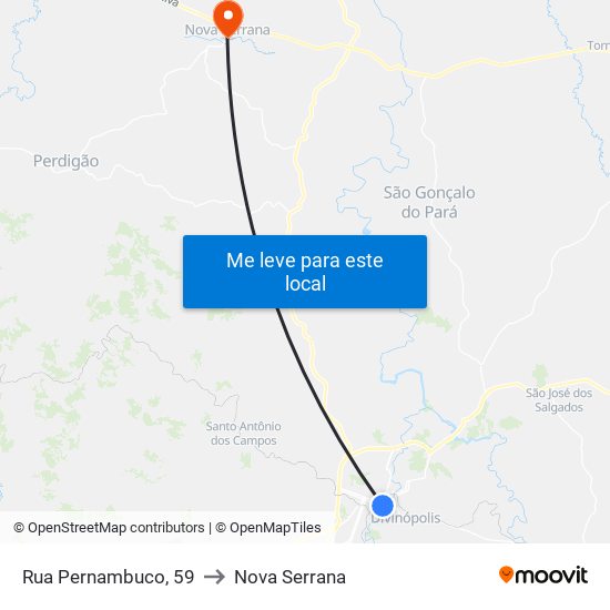Rua Pernambuco, 59 to Nova Serrana map