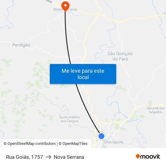 Rua Goiás, 1757 to Nova Serrana map