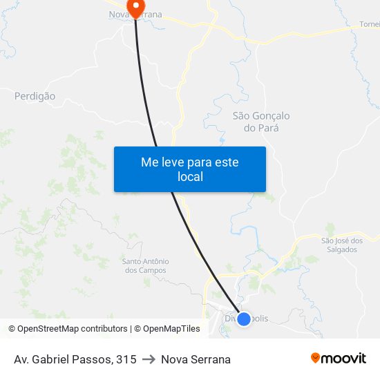 Av. Gabriel Passos, 315 to Nova Serrana map