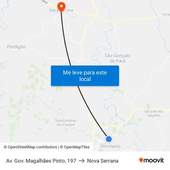 Av. Gov. Magalhães Pinto, 197 to Nova Serrana map