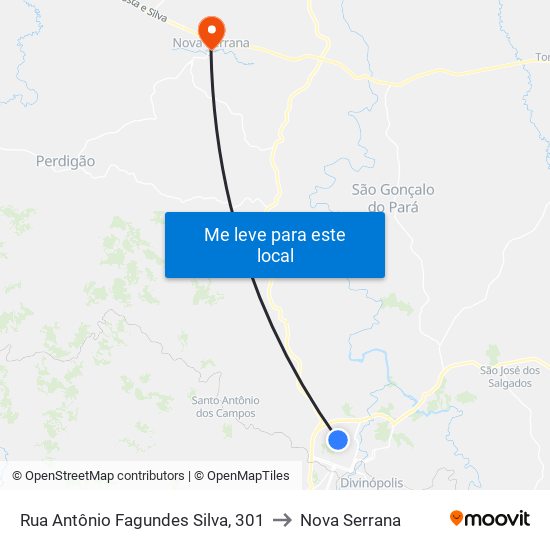 Rua Antônio Fagundes Silva, 301 to Nova Serrana map