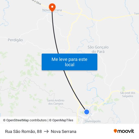 Rua São Romão, 88 to Nova Serrana map