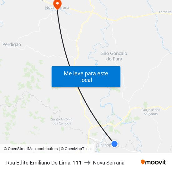 Rua Edite Emiliano De Lima, 111 to Nova Serrana map