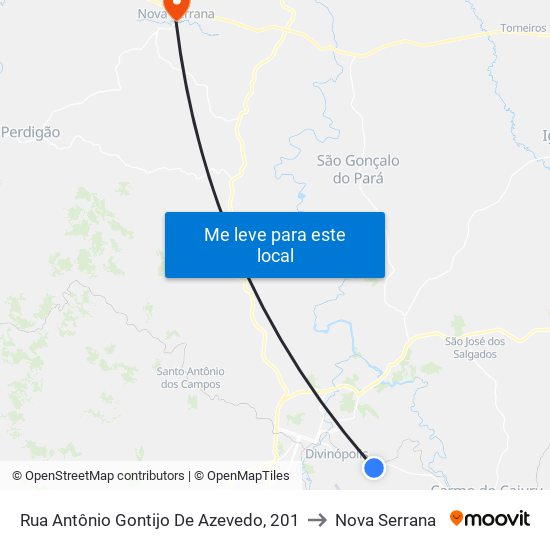 Rua Antônio Gontijo De Azevedo, 201 to Nova Serrana map