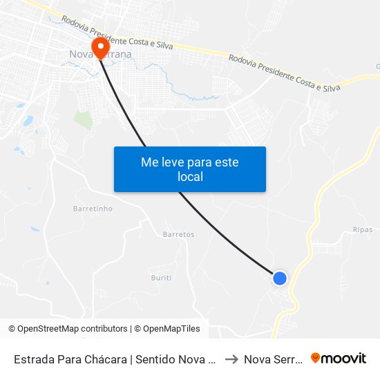 Estrada Para Chácara | Sentido Nova Serrana to Nova Serrana map
