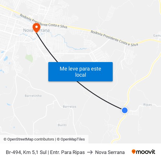Br-494, Km 5,1 Sul | Entr. Para Ripas to Nova Serrana map