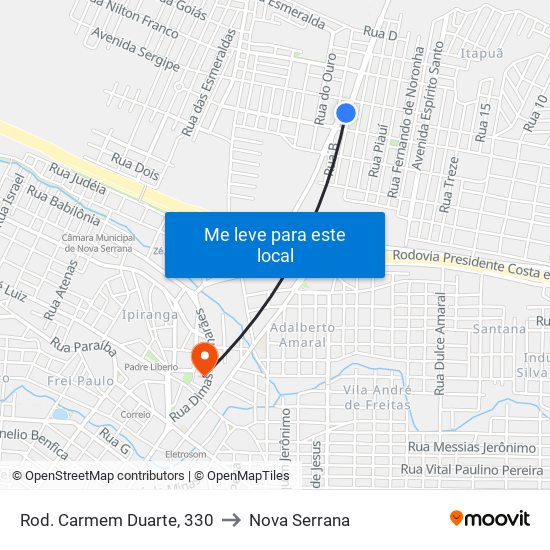 Rod. Carmem Duarte, 330 to Nova Serrana map