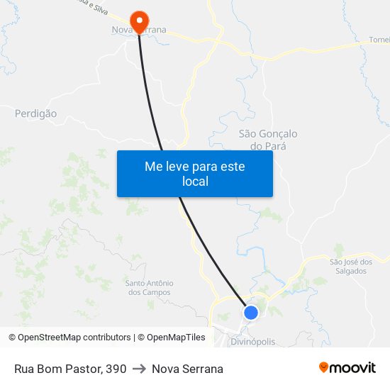 Rua Bom Pastor, 390 to Nova Serrana map