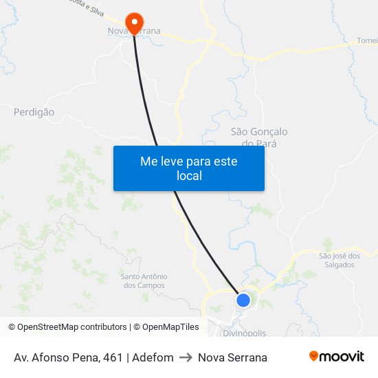 Av. Afonso Pena, 461 | Adefom to Nova Serrana map