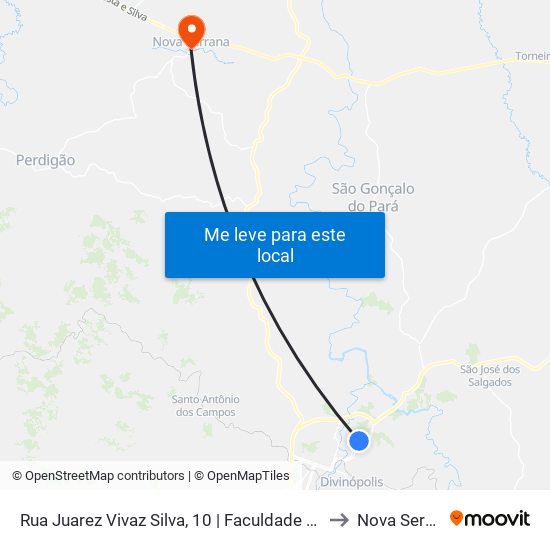 Rua Juarez Vivaz Silva, 10 | Faculdade Pitágoras to Nova Serrana map