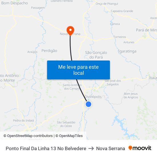 Ponto Final Da Linha 13 No Belvedere to Nova Serrana map