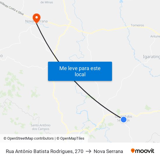 Rua Antônio Batista Rodrigues, 270 to Nova Serrana map