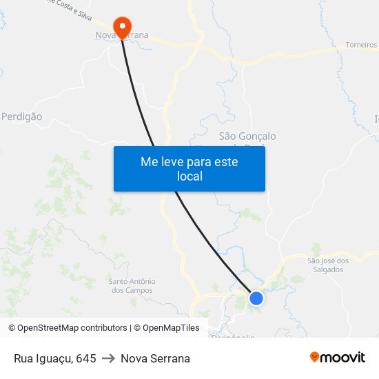 Rua Iguaçu, 645 to Nova Serrana map
