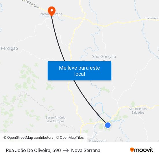Rua João De Oliveira, 690 to Nova Serrana map