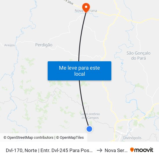 Dvl-170, Norte | Entr. Dvl-245 Para Posse - Lava-Pés to Nova Serrana map