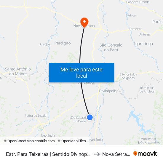 Estr. Para Teixeiras | Sentido Divinópolis to Nova Serrana map