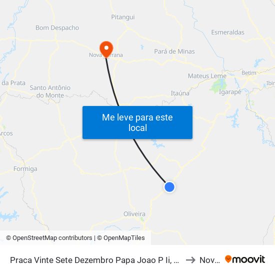 Praca Vinte Sete Dezembro Papa Joao P Ii, 16 | Terminal Rodoviário Carmópolis De Minas - Sentido Oliveira to Nova Serrana map