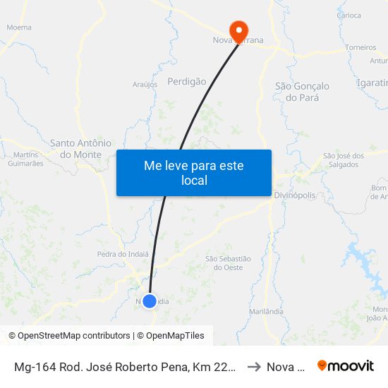 Mg-164 Rod. José Roberto Pena, Km 224,3 Sul | Trevo De Neolândia to Nova Serrana map
