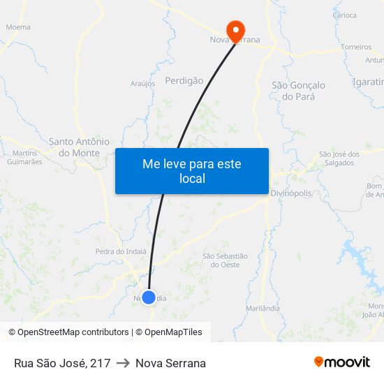 Rua São José, 217 to Nova Serrana map