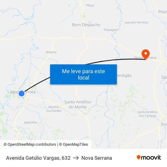 Avenida Getúlio Vargas, 632 to Nova Serrana map