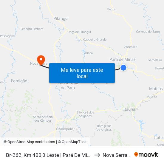 Br-262, Km 400,0 Leste | Pará De Minas to Nova Serrana map