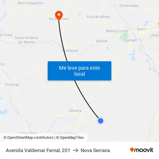 Avenida Valdemar Fernal, 201 to Nova Serrana map