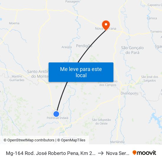 Mg-164 Rod. José Roberto Pena, Km 210,7 Norte to Nova Serrana map