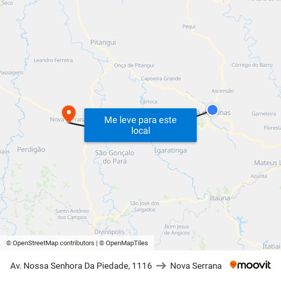 Av. Nossa Senhora Da Piedade, 1116 to Nova Serrana map