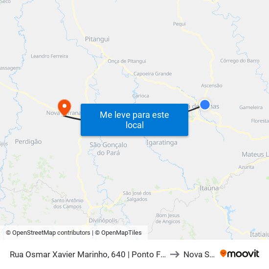 Rua Osmar Xavier Marinho, 640 | Ponto Final Do Santos Dumont to Nova Serrana map