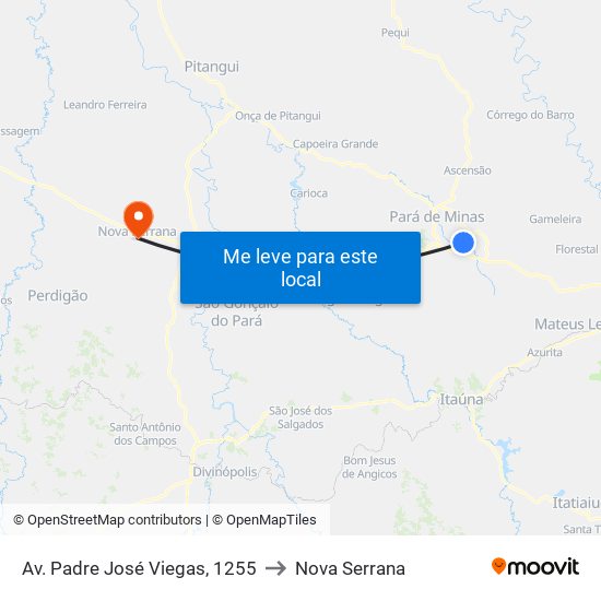 Av. Padre José Viegas, 1255 to Nova Serrana map
