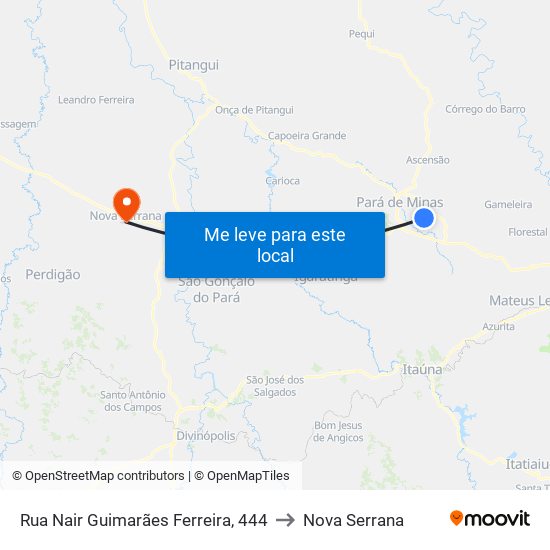 Rua Nair Guimarães Ferreira, 444 to Nova Serrana map