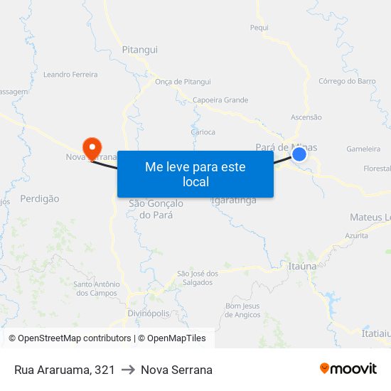 Rua Araruama, 321 to Nova Serrana map