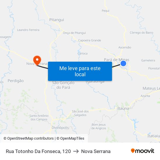 Rua Totonho Da Fonseca, 120 to Nova Serrana map