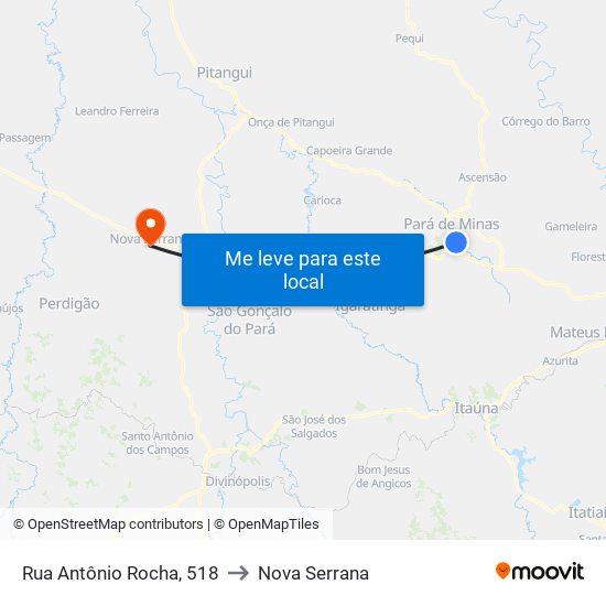 Rua Antônio Rocha, 518 to Nova Serrana map