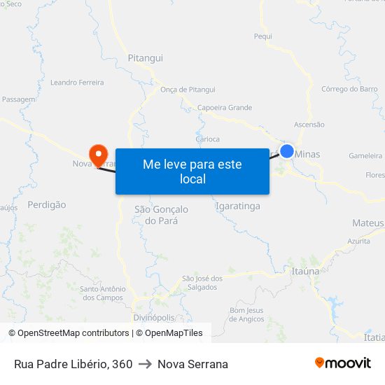 Rua Padre Libério, 360 to Nova Serrana map