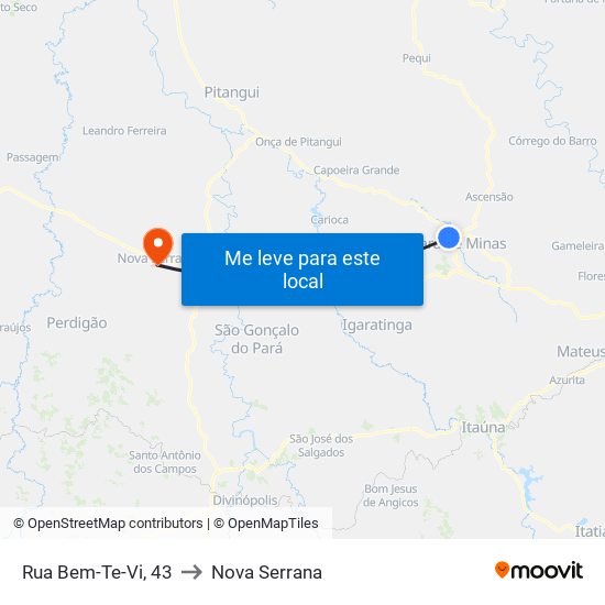 Rua Bem-Te-Vi, 43 to Nova Serrana map