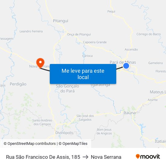 Rua São Francisco De Assis, 185 to Nova Serrana map