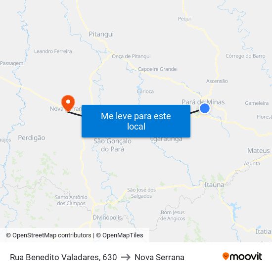Rua Benedito Valadares, 630 to Nova Serrana map