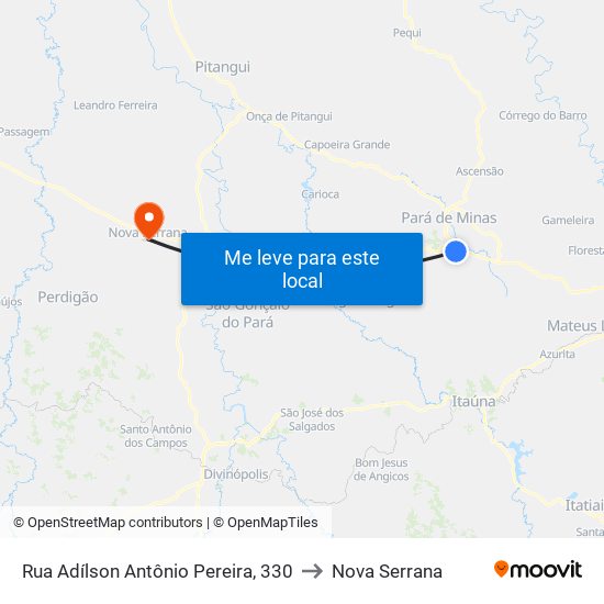 Rua Adílson Antônio Pereira, 330 to Nova Serrana map