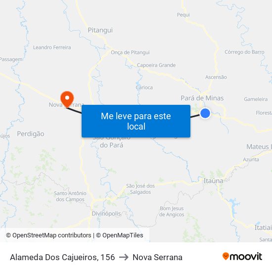 Alameda Dos Cajueiros, 156 to Nova Serrana map