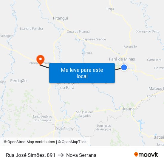 Rua José Simões, 891 to Nova Serrana map