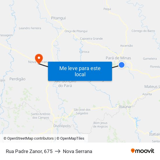 Rua Padre Zanor, 675 to Nova Serrana map