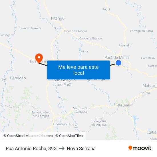 Rua Antônio Rocha, 893 to Nova Serrana map