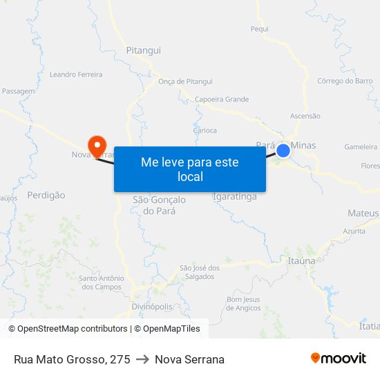 Rua Mato Grosso, 275 to Nova Serrana map