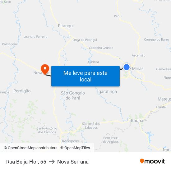 Rua Beija-Flor, 55 to Nova Serrana map