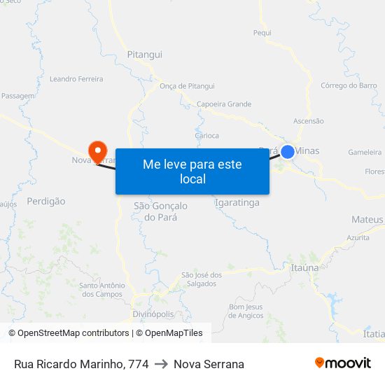 Rua Ricardo Marinho, 774 to Nova Serrana map