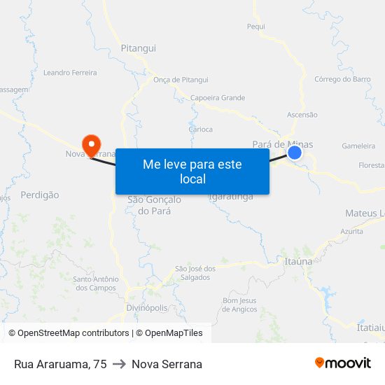 Rua Araruama, 75 to Nova Serrana map