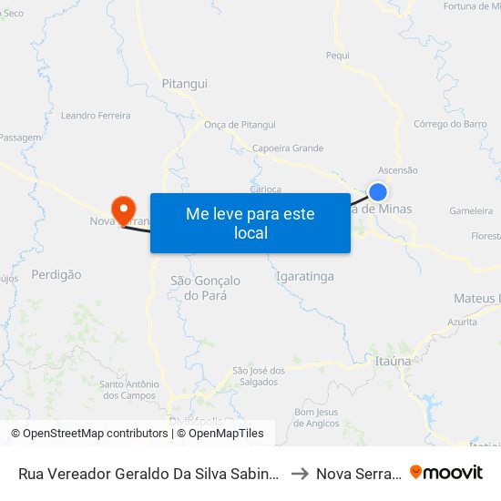 Rua Vereador Geraldo Da Silva Sabino, 41 to Nova Serrana map