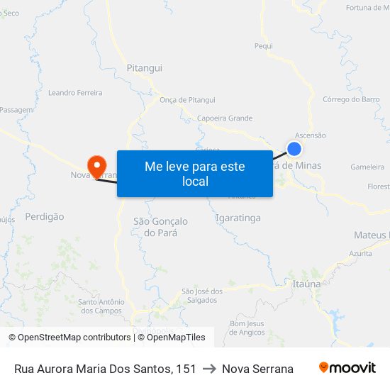 Rua Aurora Maria Dos Santos, 151 to Nova Serrana map
