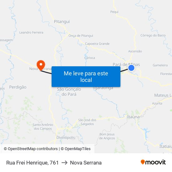 Rua Frei Henrique, 761 to Nova Serrana map